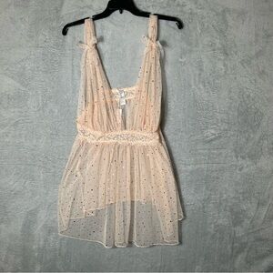 Adore Me Teddy Negligee Womens 1X Bows Sequins Sheer Babydoll Sexy Lace New